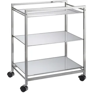 Servierwagen, Weiß, Edelstahl, Metall, Glas, 60.5x73.5x40.5 cm, offenes Fach, Esszimmer, Barmöbel, Barwagen