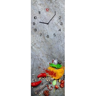 Wanduhr Silver Spoon - lautlose Uhr aus Glas Made in EU - Glasuhr inklusive Wandaufhängung - Wanduhr ohne Tickgeräusche mit Metallzeiger - Küche Uhr Küchenuhr rechteckig Vintage grau - 20 x 60 cm