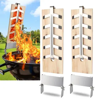 Joparri 2X flammlachsbretter mit Halterung, Räucherbrett Flammlachsbrett, Zedernholz grillbrett, Zedernholzbrett mit Stabiler Edelstahl-Halterung für Feuerschale & Grill