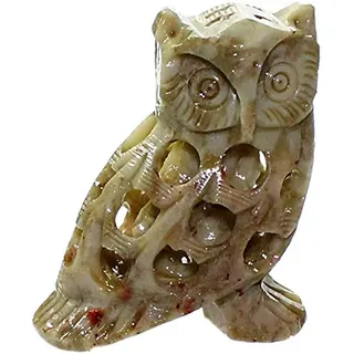 budawi® Speckstein Eule mit Baby | Handgeschnitzte Eulenfigur | Durchbrochene Schnitzarbeit | Naturstein Deko | Glücksbringer