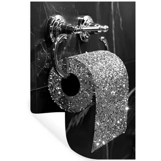 WANDTATTOO WC - Toilettenpapier - Schwarz und weiß - Glitter Wandaufkleber 80x120 cm