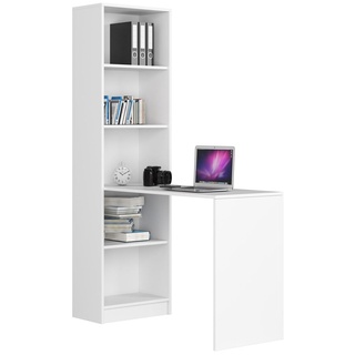 Schreibtisch Smart, 2-in-1 Kombination Schreibtisch + Bücherregal mit 5 Einlegeböden, Gesamtmaße B125 x H180 x T50 cm, 37 kg Farbe: Weiß
