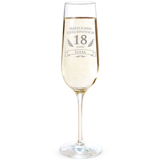 AMAVEL Sektglas mit Gravur zum 18. Geburtstag – Personalisiert mit [Namen] – Sektflöte als Geburtstagsgeschenk – Geschenkidee für Frauen – Glas für Sekt, Champagner und Prosecco – Sektkelch