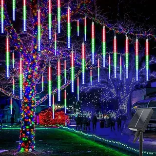 LED Solar Meteorschauer Lichterkette Wasserdicht Eiszapfen Meteor Regen Lichter Innen Außen Garten Party Hochzeit Weihnachten Deko, 30cm 192LEDs, ... - Bunt