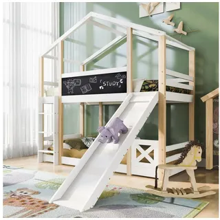 OKWISH Etagenbett Baumhaus-Hochbett mit integrierter Rutsche & Kletterleiter (Hausbett, 1-St., Ohne Matratze – der perfekte Abenteuer-Spielplatz im Kinderzimmer), 90x200 cm, mit Fallschutz für sicheres Spielen und Schlafen