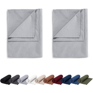 EllaTex Doppelpack Renforce Bettlaken Haustuch aus 100% Baumwolle ohne Gummizug, Farbe: Silbergrau, Größe: 2er Pack 140 x 200 cm