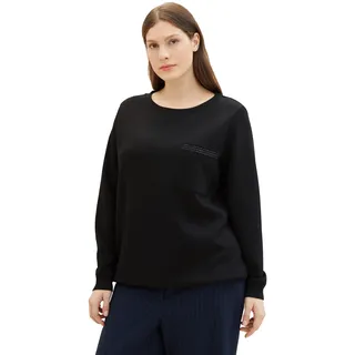 TOM TAILOR Damen Plussize Basic Sweatshirt mit Kordelzug, deep black, 54 - 54