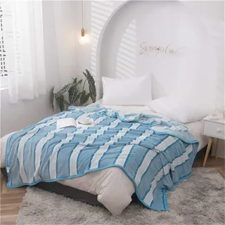 FANSU Wohndecke Kuscheldecke Flanell Flauschige Decke, Extra Weiche Warme Microfaser Streifen Kinder Erwachsene Große Plüsch Kuscheldecke Sofadecke oder Bettüberwurf (Hellblau,180x200cm)