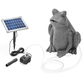 Esotec Solar Wasserspeier Set Frosch sitzend, Solarpumpe, Teichfigur Gartenfigur Gartenstatue, Tauchpumpe, Gartenbrunnen, Springbrunnen außen Outdoor, Vogeltränke H=36cm 101668