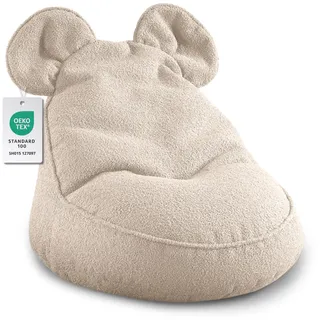 Gutekissen® Kinder Sitzsack „Miki“ mit Ohren - Bequem, Montessori Sitzkissen für Kinderzimmer (Beige,68/68/50 mit Ohren)
