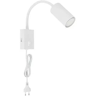 Wand- Leselampe für Schlafzimmer Leselampe Wandmontage mit Stecker Wandlampe Schwanenhals, flexibel, Schalter, weiß, 1x GU10, LxBxH 32x7x44 cm