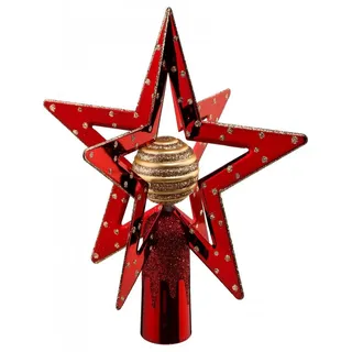 Kostüm Doppel-Stern Christbaumspitze rot-goldfarben 19 cm goldfarben