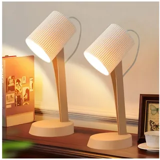 ZMH Tischleuchte Modern Landhausstil Tischlampe mit Kabel Wohnzimmer mit Kippschalter, Hochwertige Design, ohne Leuchtmittel, 2er Set Kleine E14 Nachttischlampe für Esstisch Schlafzimmer braun