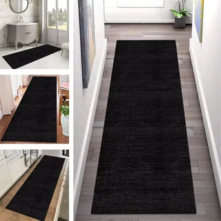 Teppich Läufer Flur Küche rutschfest waschbar Teppichläufer Lang 40X60CM Schwarz Dunkelgrau Küchenläufer Meterware Korridor Tepiche Esszimmer Schlafzimmer Wohnzimmer Schmutzfangmatte Breit 40-120cm