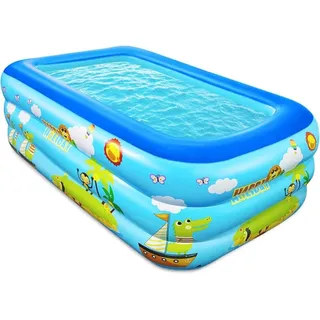 Aufblasbares Familienbecken Für Kinder – 150 Cm – Rechteckig – Mit Weichem, Aufblasbarem Boden – Für Den Sommer – Für Wasserspaß – Blau