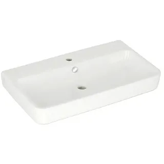 Camargue San Francisco Waschtisch  (80,5 x 45 cm, Ohne Spezialglasur, Hahnloch: Mitte, Mit Überlauf, Weiß)