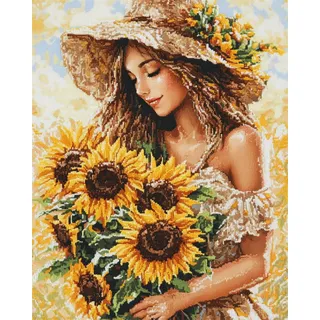 AMBATTERY DIY Knüpf-Sets Teppich Anime-Mädchen Und Sonnenblumenblume Knüpfteppich Zum Selber Knüpfen Extra Groß Knüpfen Set Teppich Knüpfstern Set Erwachsene Vorgedruckt Teppich 23x35in