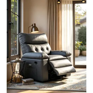 GarveeMore Elektrischer Relaxsessel Mit Massagefunktion & Heizung | 360° Drehbarer Fernsehsessel aus PU-Leder, Ergonomischer Schlafsessel mit Memory-Funktion & USB