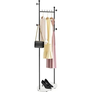TTISJHK Metall Garderobenständer Freistehende Garderobe Kleiderbügel Stand mit Rock Slab Base und 4 Haken, Modern Kleiderständer Kleiderstange, 45 x 28 x 170 cm (Schwarz)