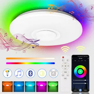 TolleTour LED Musik Deckenleuchte bluetooth Lautsprecher APP Deckenlampe Mit Fernbedienung 36W - Weiß
