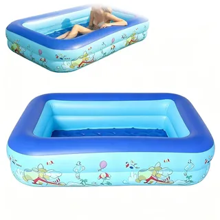 Aufblasbarer Pool Rechteckig mit Meeres-Tieren | Verdicktes PVC Planschbecken für Kinder | Weicher Boden & Schnell Ablassventil | Garten & Terrasse Sommer Wasserparty