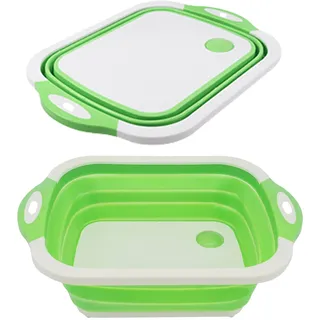 NEEZ 3-in-1 Faltbares Schneidebrett – Multifunktionale Spülschüssel mit Abfluss, Schneidebrett & Waschschüssel – Platzsparend & Tragbar für Küche, Camping, Wohnmobil & Outdoor (Grün)