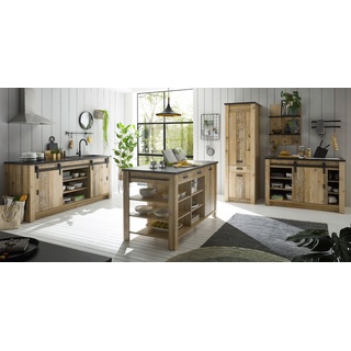 Küche mit Kochinsel "Stove" in Used Wood Küchenschrank Set 5-teilig
