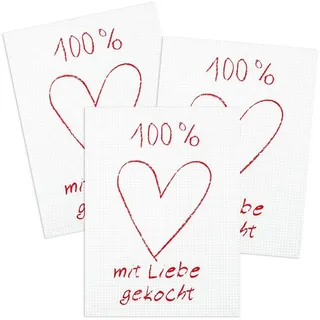 Kracht Geschirrtuch Mit Liebe gekocht, (Set, 3-tlg., Set), 3er Pack Geschirrtücher (3 Stück), ca. 50 x 70 cm, Halbleinen bedruckt weiß