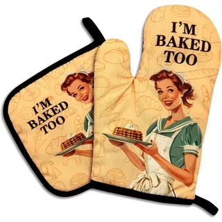 I am Baked, Ofenhandschuhe und Topflappen, 2er-Set, lustige Ofenhandschuhe, Silikon, rutschfeste Ofenhandschuhe, Geschenk für Backliebhaber, perfekt für Küche, Kochen, Backen, Grillen