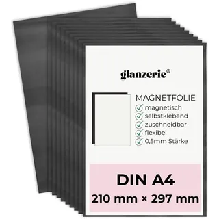 10x Magnetfolie A4 | flexibel zuschneidbar für Fotomagnete | selbstklebende Vorderseite und magnetische Rückseite