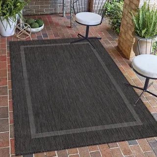 Carpetsale24 Outdoor Teppich Wetterfest 280x370 cm Schwarz Bordüre Design Flachgewebe Waschbar XXL Extra Groß für Wohnzimmer Esszimmer Terrasse Garten