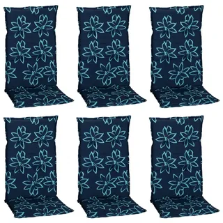 Beo Sitzauflage Hochlehner Bunde 6er-Set Hellblau-Dunkelblaue Blumen