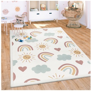 Kinderteppich Waschbarer Kinderteppich Rutschfest Regenbogen, Paco Home, Rund, Höhe: 24 mm bunt