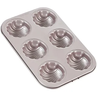 CHEFMADE Madeleine Mold Kuchen Pan, 6-hohlraum Nicht-Stick Sphärische Shell Madeline Backformen für Ofen Backen (Champagne Gold)