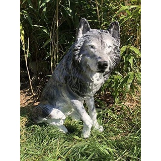 XXL Premium Wolf sitzt 70cm lebensgross Garten Deko Figur inkl. Spedition