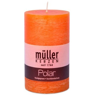 Müller Rustik Stumpenkerze Polar 160/68 mm - Orange (Mandarin) - durchgefärbte Kerze mit ca. 64 Stunden Brenndauer (1 Stück)