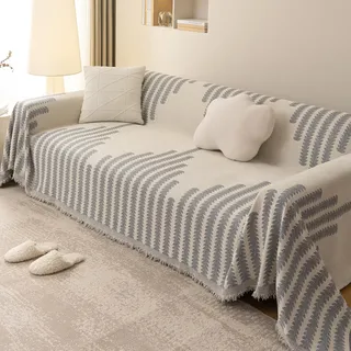 VanderHOME Couch Überwurf, Sofa Überzug 1/2/3/4 Sitzer, Sofa überwurfdecke, Überwurf aus Chenille, Couchschutz für Haustiere Haare Kinder Floppers Hund Katze Kratzer 180 * 460cm-Hellgrau