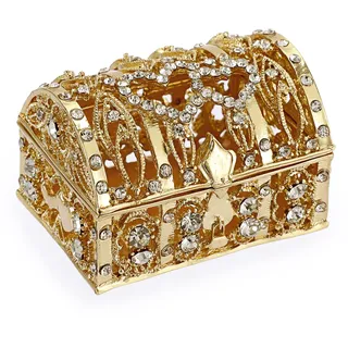 ELLDOO Kristall-Schatztruhe mit Blumengravur, Schmuckkästchen, Hochzeitsbox, Andenken-Box, Ring-Ohrringe, kleine Schmuckaufbewahrung, Organizer-Box für Mädchen und Frauen, Hochzeit, Geburtstag, Gold