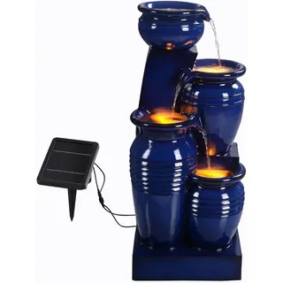 Teamson Home Solar-Gartenbrunnen, Dunkelblau, Kunststoff, Stein Optik, 28.5x73x31.5 cm, Gartenzubehör, Gartendeko