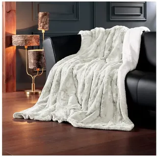 Wohndecke Luxus Winterfell XXL, Delindo Lifestyle, XXL Kuscheldecke fürs Sofa, Webpelzdecke weiß 220 cm x 240 cm