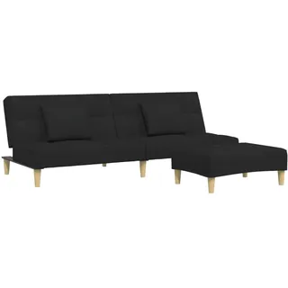 vidaXL Schlafsofa 2 Sitzer mit Fußhocker, Bettsofa mit Holzrahmen, Tagesbett für Wohnzimmer, Schlafcouch Klappsofa, Modern, Schwarz Stoff