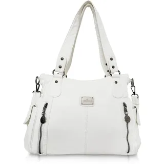 NICOLE & DORIS Damen Handtaschen Groß Retro Schultertasche Hobo Bag Leder Frauen Umhängetasche Weiß