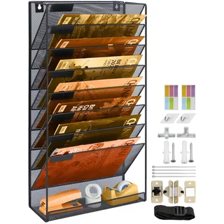 Hängeorganizer Wandablagefächer 9 Stöckiger Wandmontage Schreibtisch Organizer, A4 Zeitschriftenhalter Wand für Zeitschriften, Hängende Wandordner Dokumente Metall Büro Dokument Organizer für Zuhause
