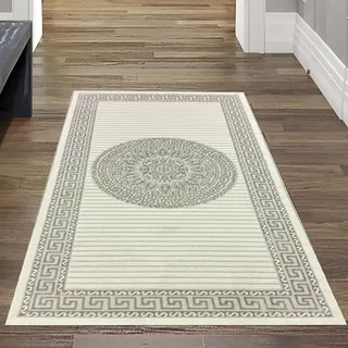 Teppich-Traum Teppich modern Orient Wohnzimmer Kurzflor Flur Diele Läufer kurz orientalisch elegant glänzend Creme grau 60x110 cm