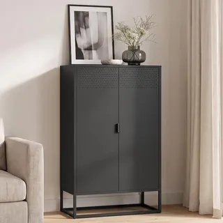skølm Izar Sideboard 80 cm breit, Schwarz, 3 Fächer, Doppeltüren, Metall | Metallkommode, Wohnzimmerschrank, Mehrzweckschrank, Highboard Industrial Style, Metallschrank, Flurschrank, Büroschrank