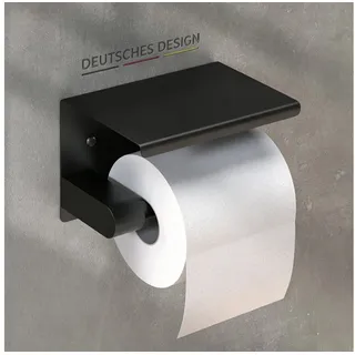 Fyrove Toilettenpapierhalter Toilettenpapierhalter mit Ablage, Kleben oder Bohren, Dunkelgrau (Toilettenpapierhalter mit Ablage, Edelstahl WC-Rollenhalter zur Wandmontage, Kleben oder Bohren, Dunkelgrau) grau