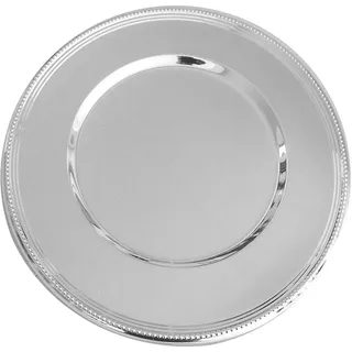 SILBERKANNE Platzteller Perlrand 33 cm Silber Versilbert – Edler Unterteller Premium Silver Plated – Hochwertiger Dekoteller – für Hochzeit & Festtafeln
