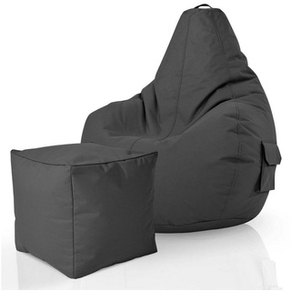 Green Bean Sitzsack »Cozy+Cube«, 2er Set Sitzsack + Hocker - fertig befüllt - robust waschbar schmutzabweisend - Kinder & Erwachsene Bean Bag Bodenkissen Lounge Sitzhocker Relax-Sessel Gamer Gamingstuhl Pouf schwarz