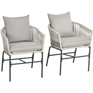 Outsunny Gartenstuhl 2er-Set 57 x 60 x 71 cm beige mit Kissen