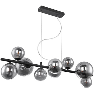 Pendelleuchte Kugel Glas Hängelampe Esstisch schwarz Wohnzimmerlampe hängend Modern, Rauchglas, 9x LED 3,5W 350lm warmweiß, LxH 86x120 cm